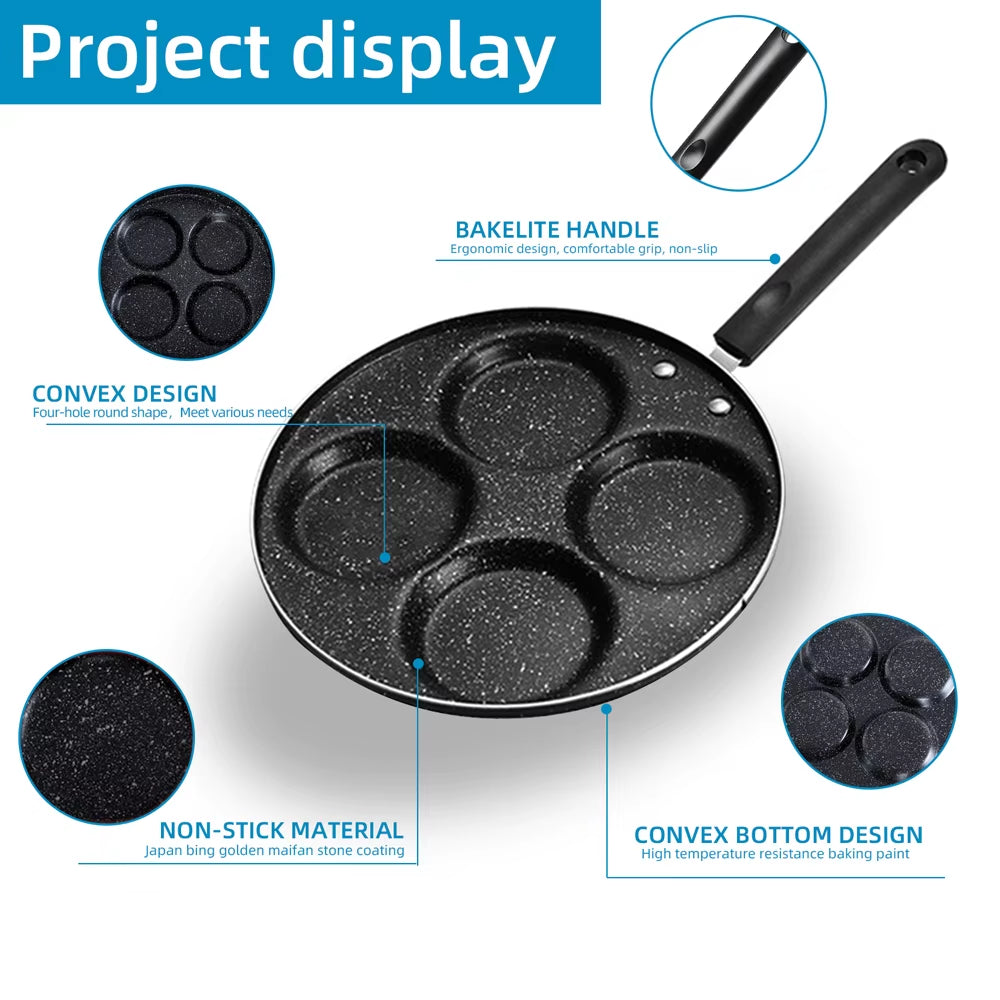 4/7-Cup Pancake & Egg Frying Pan – Durable non-stick pan with multiple holes for cooking eggs, pancakes, or ham. Perfect for quick and easy breakfasts.