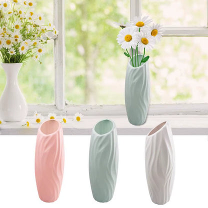 Plastics Flower Vases Unbreakable Ceramic Look Vase Modern Geometric Decorative Floral Vases for Home Living Room Table Office