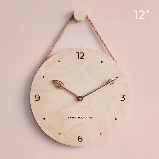 Simple Style 12 Inches Wooden Hanging Rope Wall Clock Watch Living Room Office Cafe Home Decoration Art Large Wall Clock