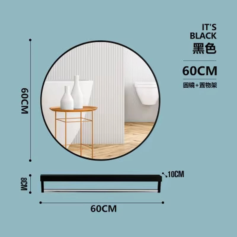 40/50/60/70Cm Simple Make up Mirror round Vanity Bathroom Mirror with Shelf Wall-Mounted Free Punch for Women Make up Mirror