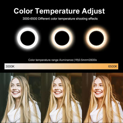 Multi-function 26CM selfie ring light – adjustable brightness for YouTube, makeup, or live video.