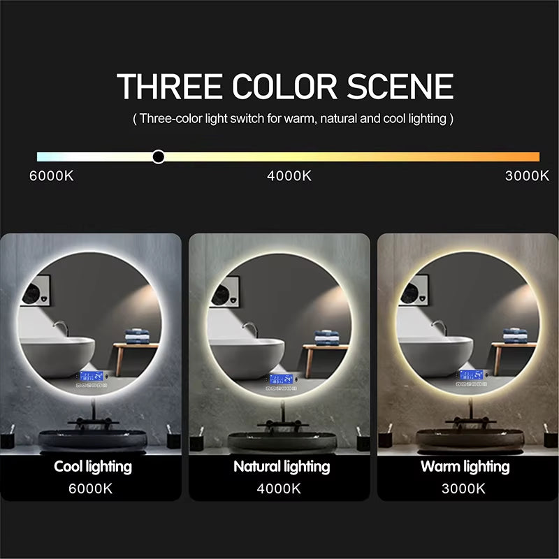 Rectangle 60x80cm Bluetooth makeup mirror with warm LED light, human body induction, and anti-fog.