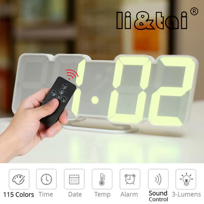 Digital Time Alarm Clock with Remote Control, LED Wall Clock with 115 Colors, Digital Watch, Night Light, Magic Desktop, Table