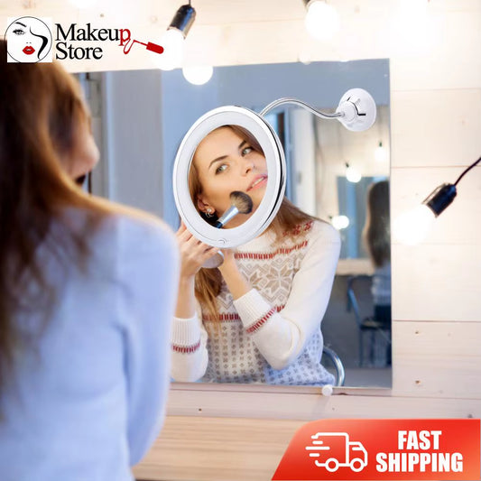 LED Suction Cup Mirror with 360° rotation – fog-free and flexible, perfect for shaving or makeup in the shower.
