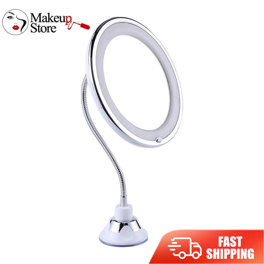 LED Suction Cup Mirror with 360° rotation – fog-free and flexible, perfect for shaving or makeup in the shower.