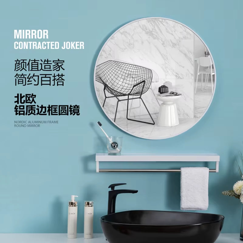 40/50/60/70Cm Simple Make up Mirror round Vanity Bathroom Mirror with Shelf Wall-Mounted Free Punch for Women Make up Mirror