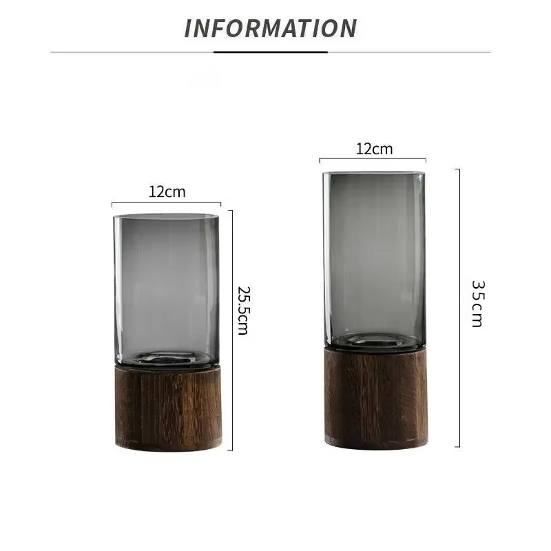 Vases Simple European Hydroponic Plant Household Living Room Table Inserted Flower Wood Base Transparent Glass Vase Home Decor
