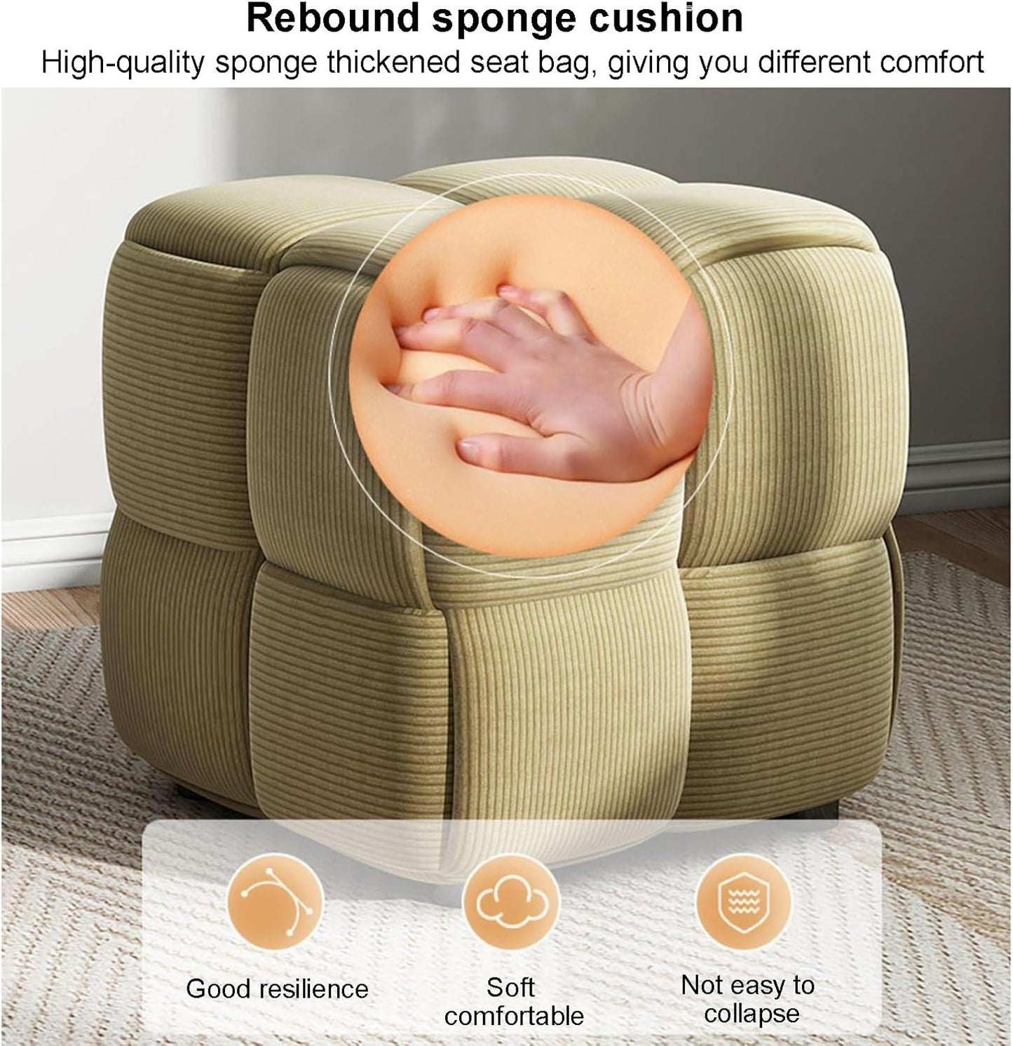 Luxurious White Velvet Square Woven Cube Pouf Ottoman - Stylish Upholstered Footrest for Living Room, Bedroom, and Entryway (15x15x15 Inch)