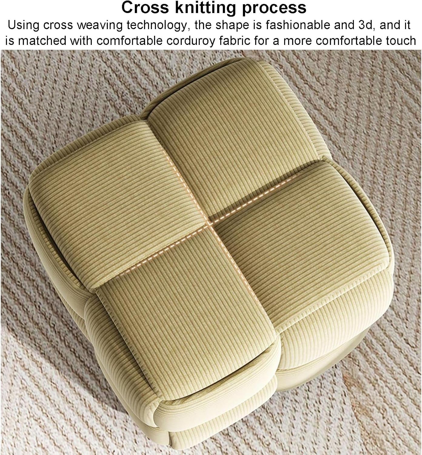 Luxurious White Velvet Square Woven Cube Pouf Ottoman - Stylish Upholstered Footrest for Living Room, Bedroom, and Entryway (15x15x15 Inch)