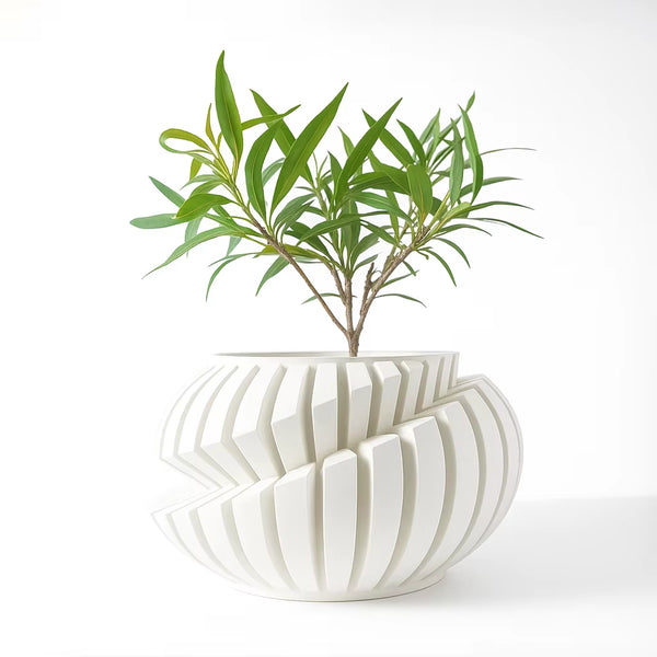Eco-Friendly 3D Printed Flower Pot Irregular Geometric Plant Pot with Textured Lines for Tabletop Decor & Sustainable Gift