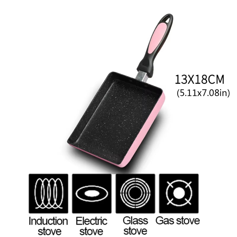 1Pc Rectangular Tamagoyaki Pan – Nonstick Maifan stone omelette pan with heat-resistant handle. Ideal for gas, electric, and glass stoves.