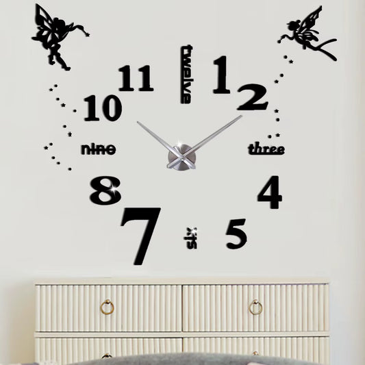 Large Wall Clocks Silent Acrylic Self Adhesive DIY 3D Digital Wall Clock Sticker Angel English Letterss Big Clock Home Decor