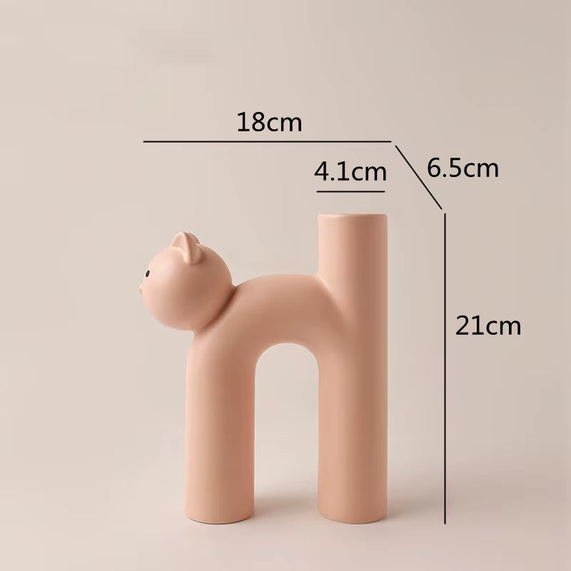 Cute Cat Vase Cathead H-Shaped Tube Vase Flower Arrangement Hydroponics Accessories Home Furnishing Decoration Vases Pots