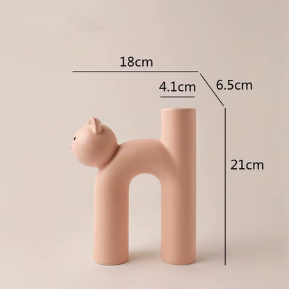 Cute Cat Vase Cathead H-Shaped Tube Vase Flower Arrangement Hydroponics Accessories Home Furnishing Decoration Vases Pots