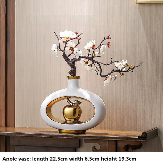 Chinese Style Creativity Ceramic Vase Wooden Frame Retro Openwork Vase Modern Home Flower Arrangement Decoration Flower Vases