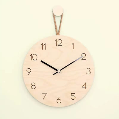 Simple Style 12 Inches Wooden Hanging Rope Wall Clock Watch Living Room Office Cafe Home Decoration Art Large Wall Clock
