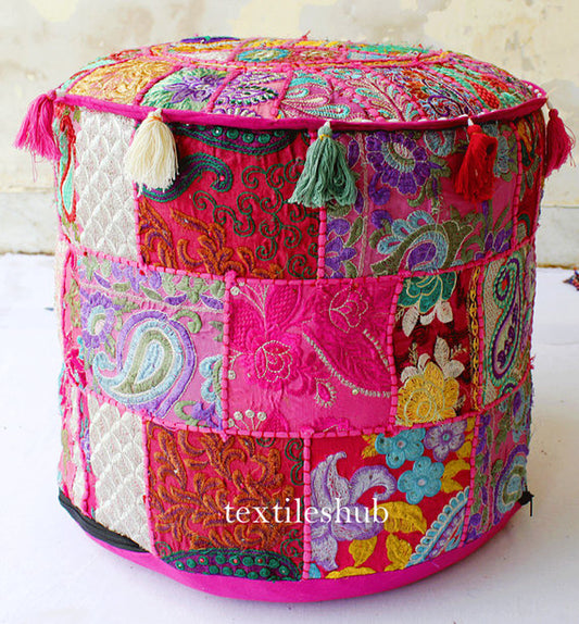 Indien Handmade Bohemian Pouf Ottoman Stool Floor Pillow Chair Pouffe Pouf Pink"