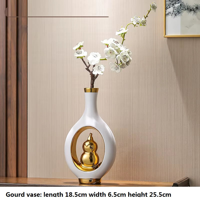 Chinese Style Creativity Ceramic Vase Wooden Frame Retro Openwork Vase Modern Home Flower Arrangement Decoration Flower Vases