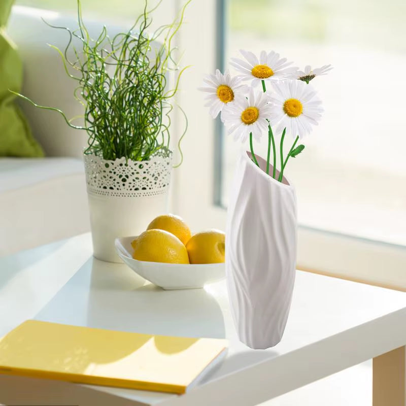 Plastics Flower Vases Unbreakable Ceramic Look Vase Modern Geometric Decorative Floral Vases for Home Living Room Table Office
