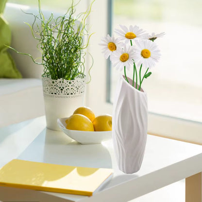 Plastics Flower Vases Unbreakable Ceramic Look Vase Modern Geometric Decorative Floral Vases for Home Living Room Table Office