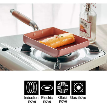 1Pc Rectangular Tamagoyaki Pan – Nonstick Maifan stone omelette pan with heat-resistant handle. Ideal for gas, electric, and glass stoves.