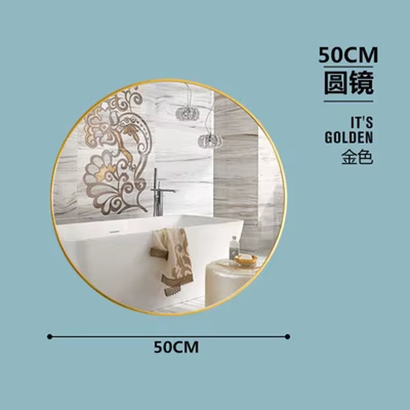40/50/60/70Cm Simple Make up Mirror round Vanity Bathroom Mirror with Shelf Wall-Mounted Free Punch for Women Make up Mirror