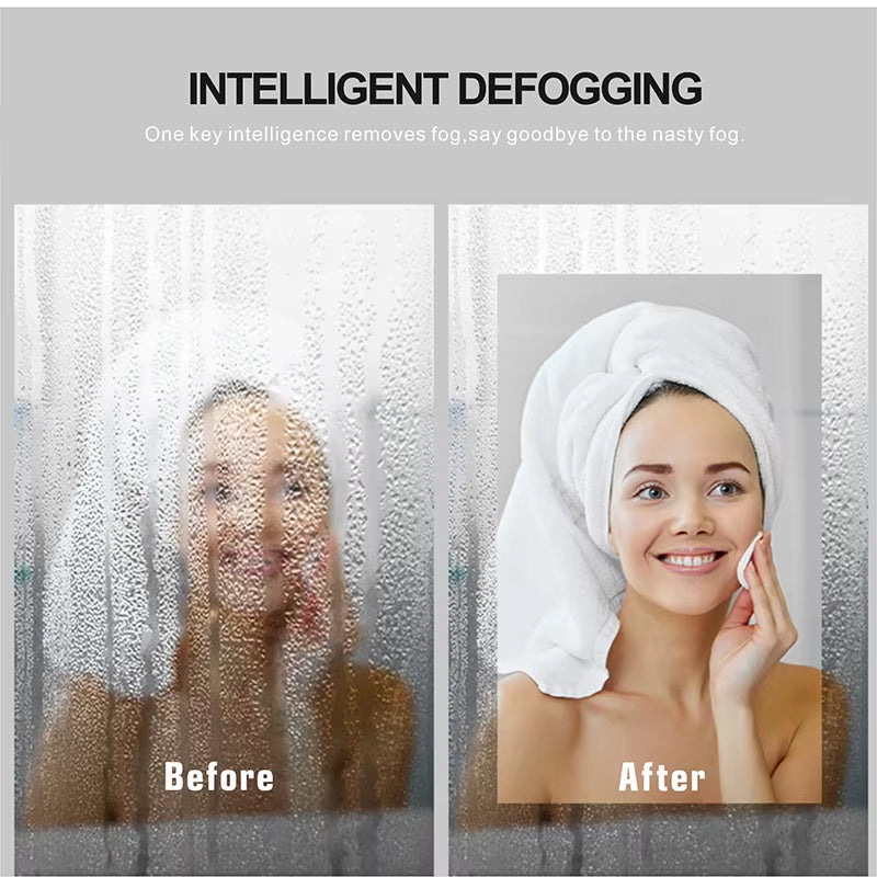 Rectangle 60x80cm Bluetooth makeup mirror with warm LED light, human body induction, and anti-fog.
