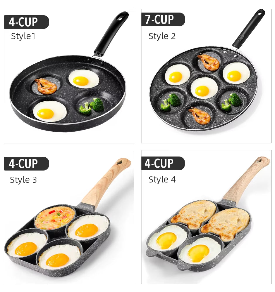 4/7-Cup Pancake & Egg Frying Pan – Durable non-stick pan with multiple holes for cooking eggs, pancakes, or ham. Perfect for quick and easy breakfasts.