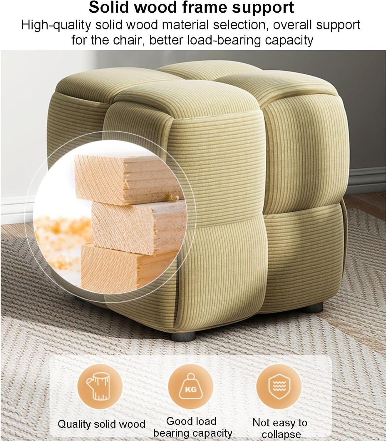 Luxurious White Velvet Square Woven Cube Pouf Ottoman - Stylish Upholstered Footrest for Living Room, Bedroom, and Entryway (15x15x15 Inch)