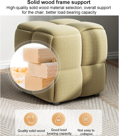 Luxurious White Velvet Square Woven Cube Pouf Ottoman - Stylish Upholstered Footrest for Living Room, Bedroom, and Entryway (15x15x15 Inch)