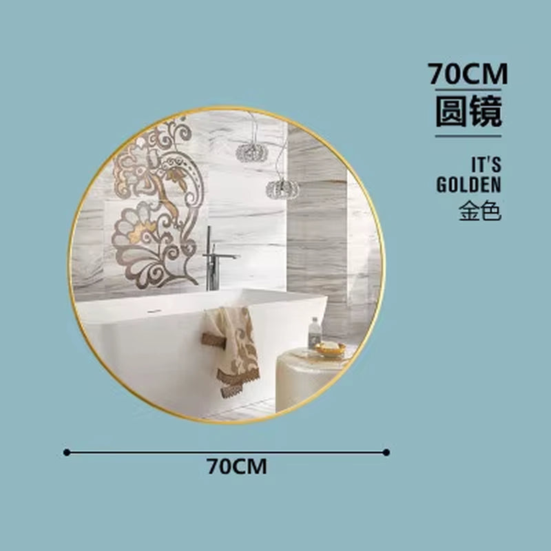 40/50/60/70Cm Simple Make up Mirror round Vanity Bathroom Mirror with Shelf Wall-Mounted Free Punch for Women Make up Mirror