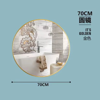 40/50/60/70Cm Simple Make up Mirror round Vanity Bathroom Mirror with Shelf Wall-Mounted Free Punch for Women Make up Mirror