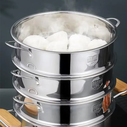 Premium Stainless Steel Double Ear Food Steamer - Perfect for Fish, Stuffed Buns, and More!