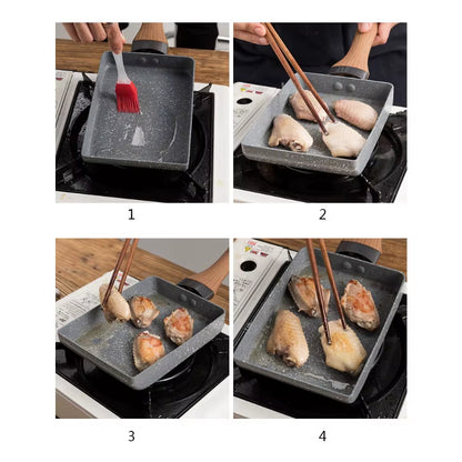 1Pc Rectangular Tamagoyaki Pan – Nonstick Maifan stone omelette pan with heat-resistant handle. Ideal for gas, electric, and glass stoves.