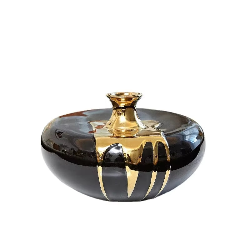 Black Gold Ceramic Vase Flowers Pot Flower Arrangement Desk Decoration Crafts Glaze Porcelain Vases Floral Home Decor Modern