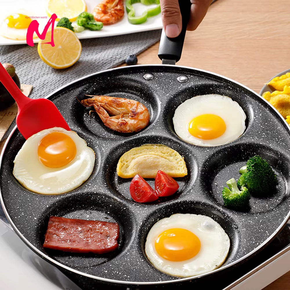 4/7-Cup Pancake & Egg Frying Pan – Durable non-stick pan with multiple holes for cooking eggs, pancakes, or ham. Perfect for quick and easy breakfasts.