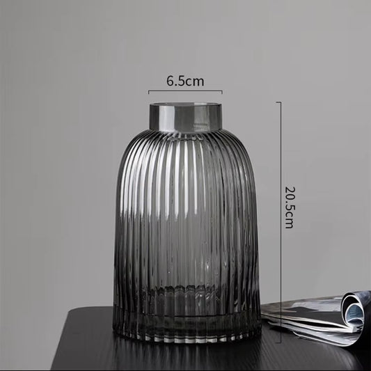 Vintage Nordic Glass Vase for Living Room, Flower Furniture, Home and Office Decoration, Geometric Thick Vases, Black