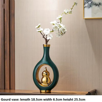 Chinese Style Creativity Ceramic Vase Wooden Frame Retro Openwork Vase Modern Home Flower Arrangement Decoration Flower Vases