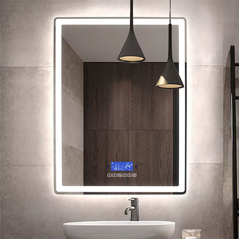 Rectangle 60x80cm Bluetooth makeup mirror with warm LED light, human body induction, and anti-fog.
